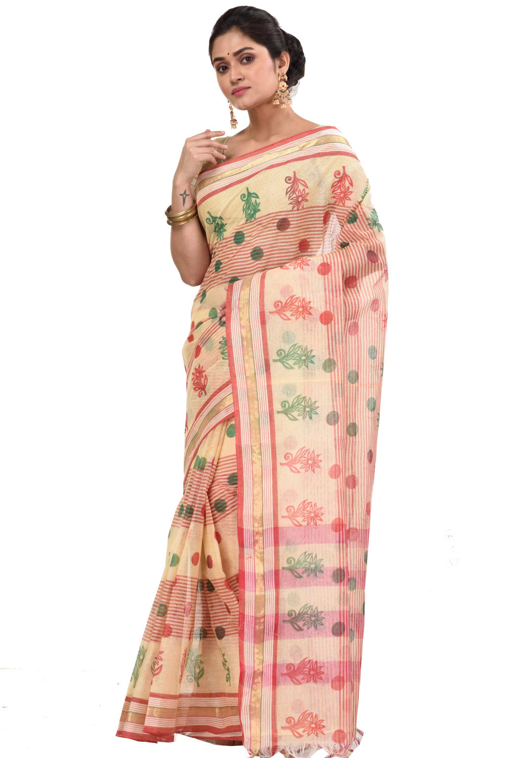 Red Pure Cotton Matha Saree Tant Saree Print (5009)